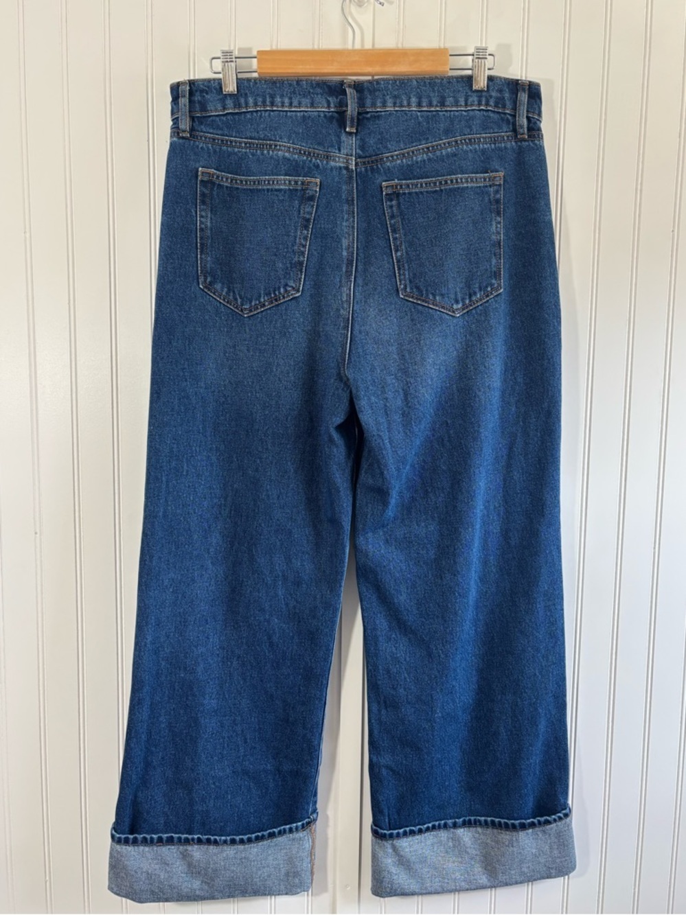 Talbots Loft Wide Leg Cropped Jeans Cuffed Hem High Rise Size 12 Cotton Relaxed - Picture 6 of 13
